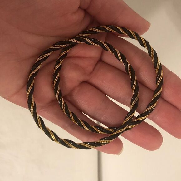 5/$25 SALE Set of Two (2) Braided Twist Gold and Black Tone Bracelets - Picture 3 of 5